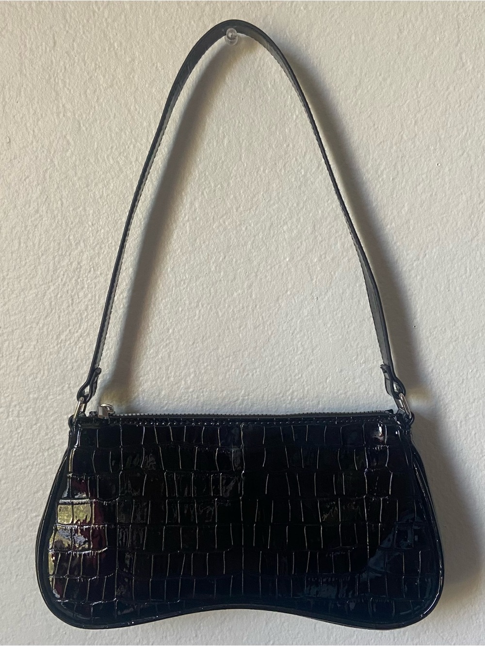 Black Patent Crocodile Shoulder Bag